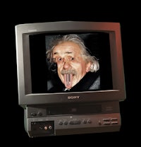 a television with a picture of albert einstein on it