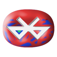 a red and blue ball with an x in the middle