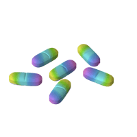 a group of colorful pills on a black background